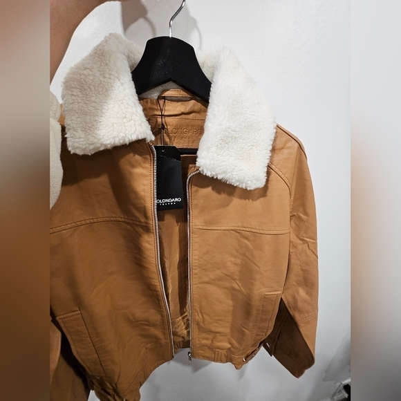 Real leather jacket in camel with faux sherling collar NWT - Picture 5 of 6